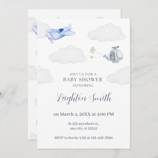 飛行機バビシャワー招待状 招待状 (正面/裏面)