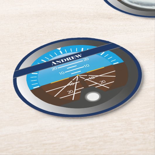 飛行機パイロットコックピット姿勢指示器 ラウンドペーパーコースター (アングル)