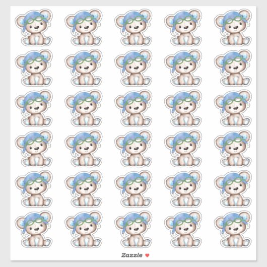 飛行機パイロットテディベア封筒クローズ2" シール (シート)