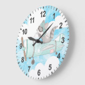 飛行機パイロットラクーン ラージ壁時計 (傾斜)