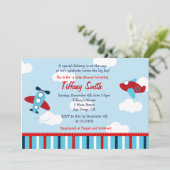 飛行機パイロット赤ちゃん男の子ベビーシャワー招待状 招待状 (スタンド正面)