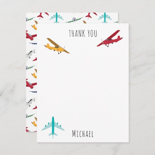 飛行機パタカラフルーンキッズ名前をカスタムする サンキューカード (正面/裏面)