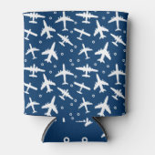 飛行機パターン（の模様が）あるの青と白 缶クーラー (正面)