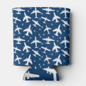 飛行機パターン（の模様が）あるの青と白 缶クーラー (裏面)