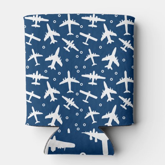 飛行機パターン（の模様が）あるの青と白 缶クーラー (裏面)