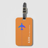 飛行機パーソナライズされたをオレンジで走る ラゲッジタグ (正面縦)