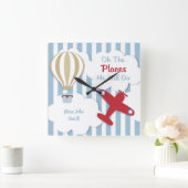 飛行機パーソナライズされたベビー&キッズウォールクロック スクエア壁時計 (ホーム)