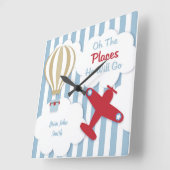 飛行機パーソナライズされたベビー&キッズウォールクロック スクエア壁時計 (傾斜)