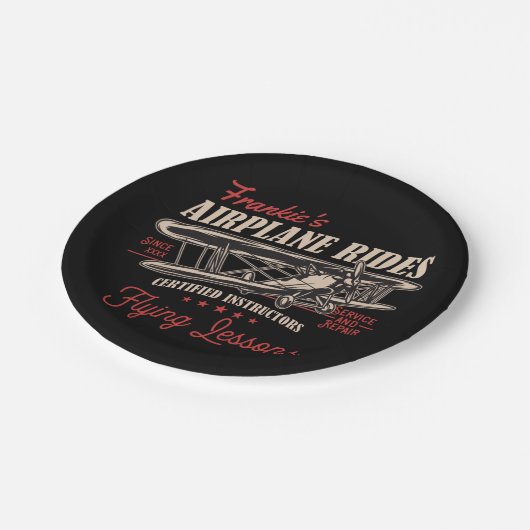 飛行機パーソナライズされた乗りレトロ飛んでいる授業 ペーパープレート (アングル)