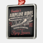 飛行機パーソナライズされた乗りレトロ飛んでいる授業 メタルオーナメント (左)