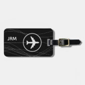 飛行機パーソナライズされた旅行ブラック ラゲッジタグ (正面横)