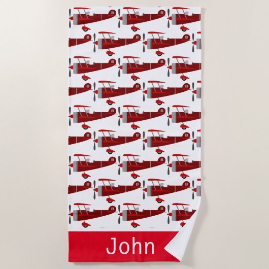 飛行機パーソナライズされた柄ビーチタオル ビーチタオル (正面)