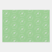 飛行機パーソナライズされた誕生日ブルーグリーンピンク ラッピングペーパーシート (正面2)