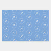 飛行機パーソナライズされた誕生日ブルーグリーンピンク ラッピングペーパーシート (正面)