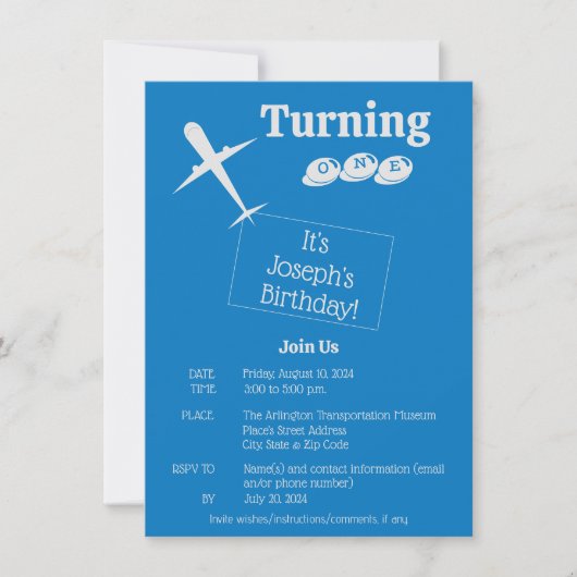 飛行機パーソナライズされた誕生日招待状カード 招待状 (正面)