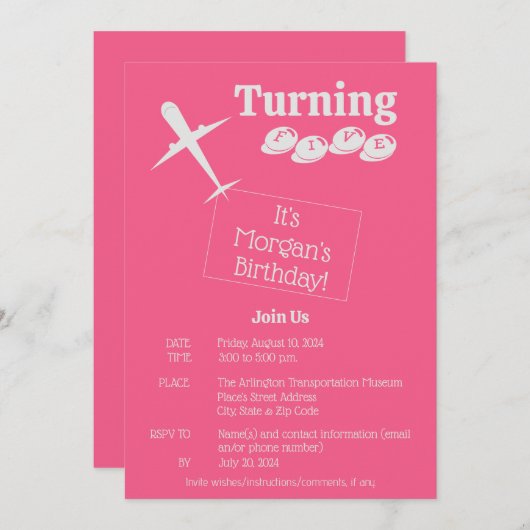 飛行機パーソナライズされた誕生日招待状カード 招待状 (正面/裏面)