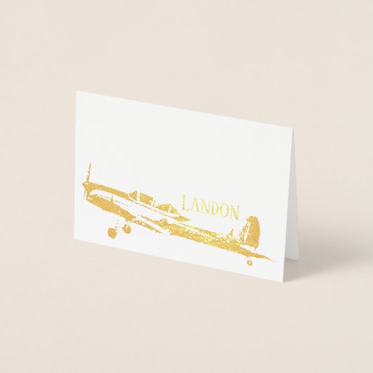 飛行機パーソナライズされた金箔文房具 箔カード (正面)