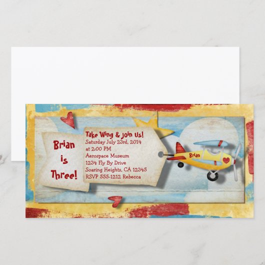 飛行機パーティの招待状 (正面/裏面)
