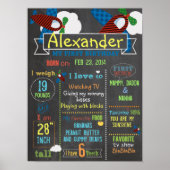 飛行機パーティーの最初の誕生日のサインのポスター ポスター (正面)