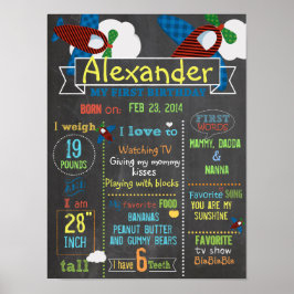 飛行機パーティーの最初の誕生日のサインのポスター ポスター