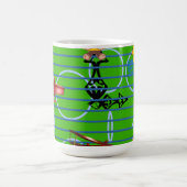 飛行機ピンクオン金ゴールドグリーン コーヒーマグカップ (中央)