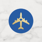飛行機ブルー金ゴールド旅行テーマロマンチックハート コンフェッティ (スモール正面)