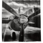 飛行機プロペラ白黒 シャワーカーテン (正面)