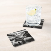 飛行機プロペラ白黒 スクエアペーパーコースター (インサイチュ)