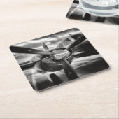 飛行機プロペラ白黒 スクエアペーパーコースター (アングル)