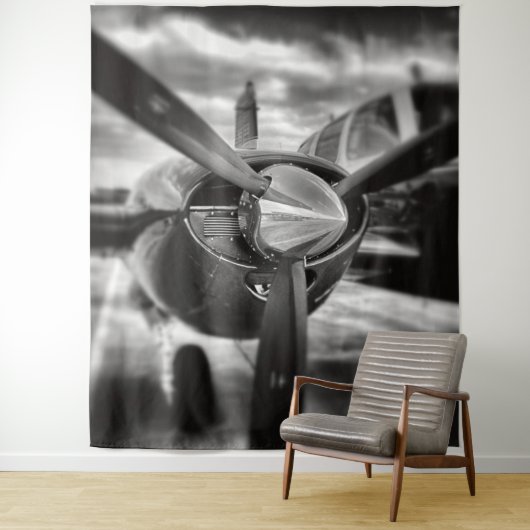飛行機プロペラ白黒 タペストリー (インサイチュ)