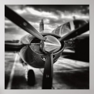 飛行機プロペラ白黒 ポスター