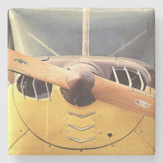 飛行機プロペラ黄色二面機 ストーンコースター (正面)