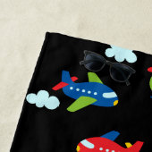 飛行機ヘリコプターと雲のアートワークの黒の上，名前 ビーチタオル (インサイチュ)