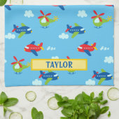 飛行機ヘリコプター雲アートワークLtスカイブルー名 キッチンタオル (折り畳み)