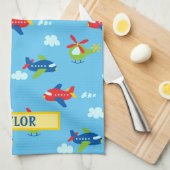 飛行機ヘリコプター雲アートワークLtスカイブルー名 キッチンタオル (四つ折り)