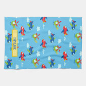 飛行機ヘリコプター雲アートワークLtスカイブルー名 キッチンタオル (横)