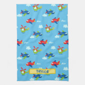 飛行機ヘリコプター雲アートワークLtスカイブルー名 キッチンタオル (縦)