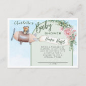 飛行機ベアパイロットベビーシャワーおむつラッフル エンクロージャーカード (正面)