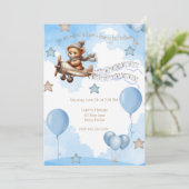 飛行機ベア – y最初の誕生日の青 招待状 (スタンド正面)