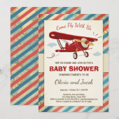 飛行機ベイビーシャワー招待状 トラベルアドベンチャー 招待状 (正面/裏面)