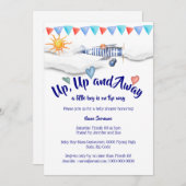 飛行機ベビーシャワーヴィンテージ旅行少年誕生 招待状 (正面/裏面)