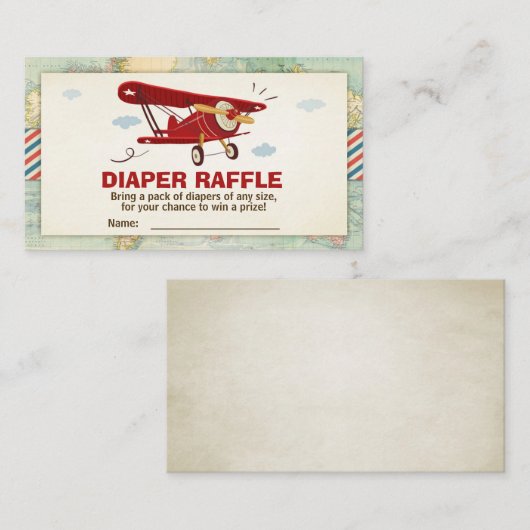 飛行機ベビーシャワー旅行おむつラッフルカード エンクロージャーカード (正面/裏面)