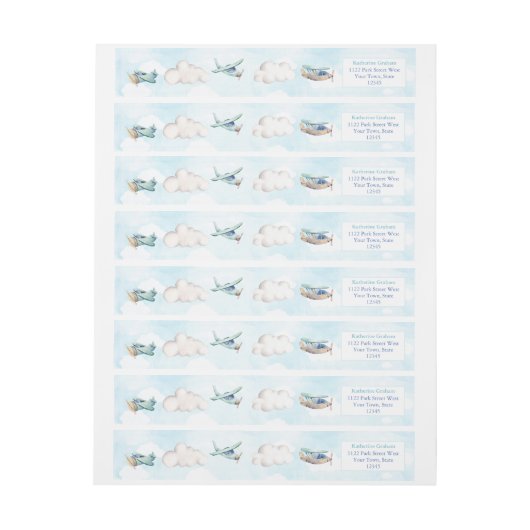 飛行機ボーイバプティスバースデーパーティー差出人住所 ラップアラウンドラベル (シート)