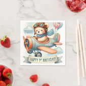 飛行機ボーイベア1歳の誕生日パーティー スタンダードカクテルナプキン (インサイチュ)