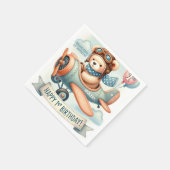 飛行機ボーイベア1歳の誕生日パーティー スタンダードカクテルナプキン (角)
