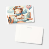 飛行機ボーイベア1歳の誕生日パーティー バッジ (正面＆裏面)