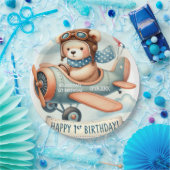 飛行機ボーイベア1歳の誕生日パーティー ペーパープレート (パーティー)