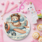 飛行機ボーイベア1歳の誕生日パーティー ペーパープレート (パーティー)