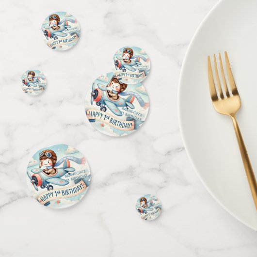 飛行機ボーイ1歳のパーティー コンフェッティ (グループ)