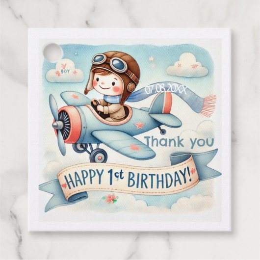 飛行機ボーイ1歳のパーティー フェイバータグ (正面)